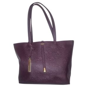 Vince Camuto Leila Saffiano Genuine Leather Grape Wine Tote EUC 10x16x4